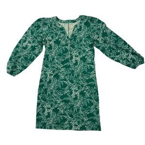 Lilly Pulitzer Dress Small Green Safari Animal Print Cotton Shift V-Neck Long Sl